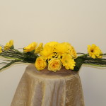 low and low yellow Gerber daisy& roses centerpiece