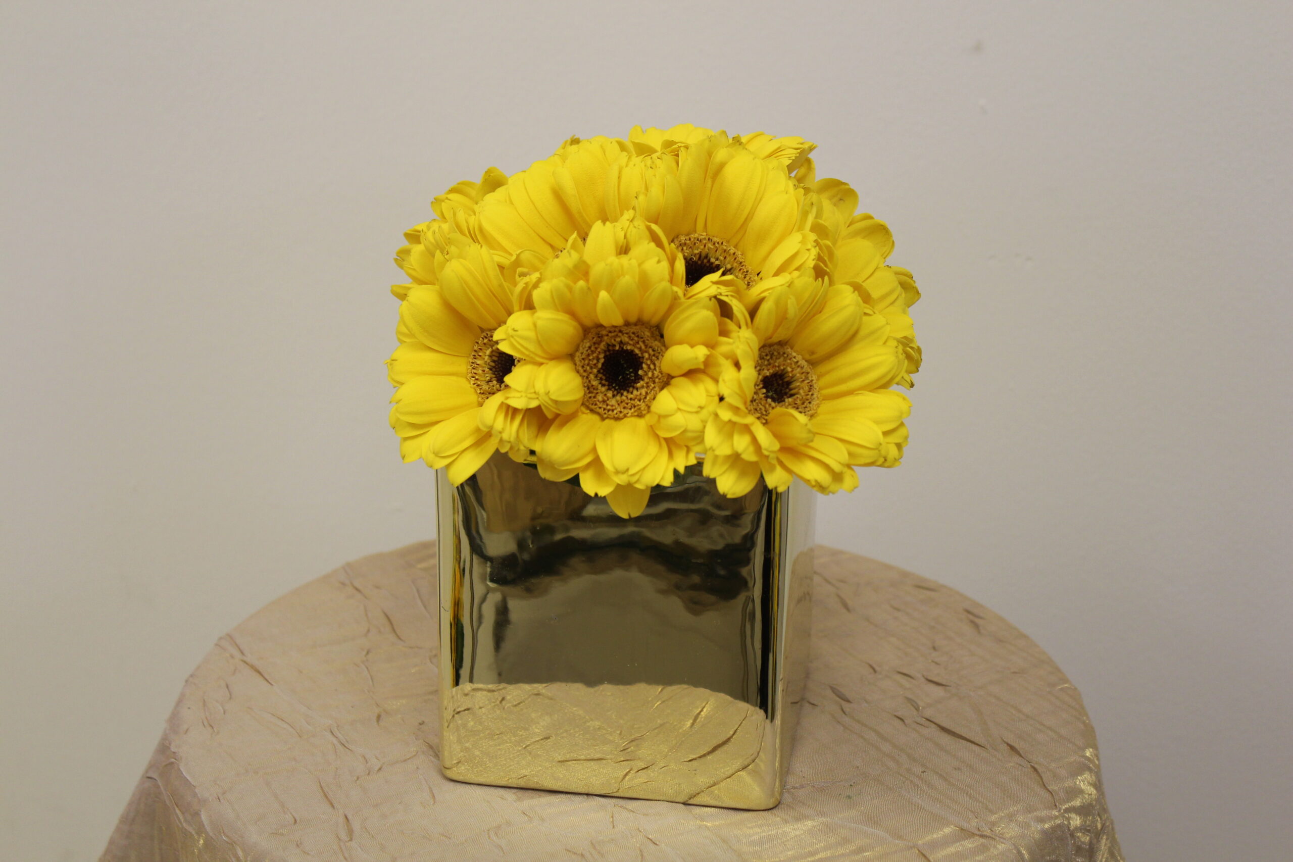 Small yellow Gerber daisy centerpiece