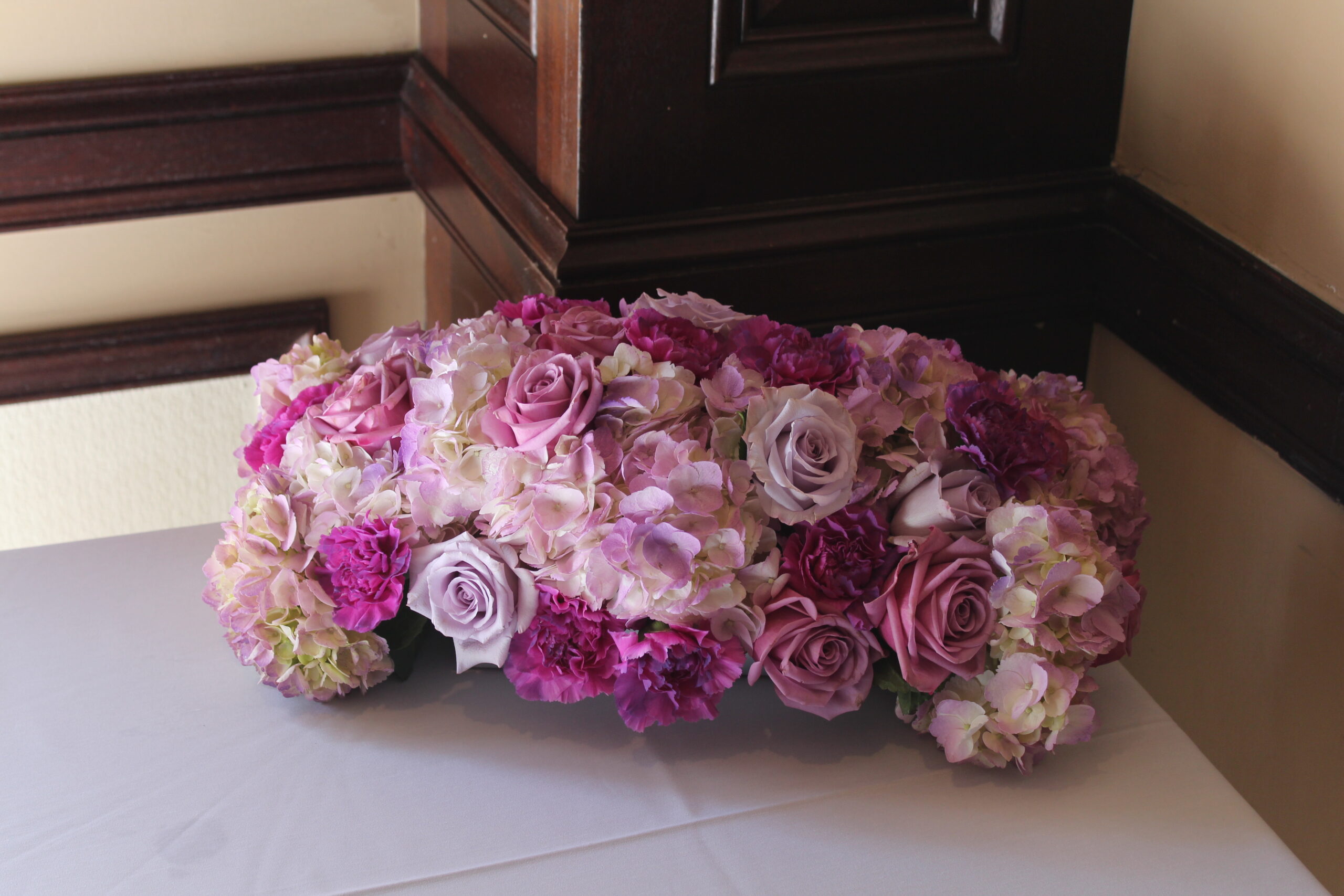 Long and low purple centerpieces